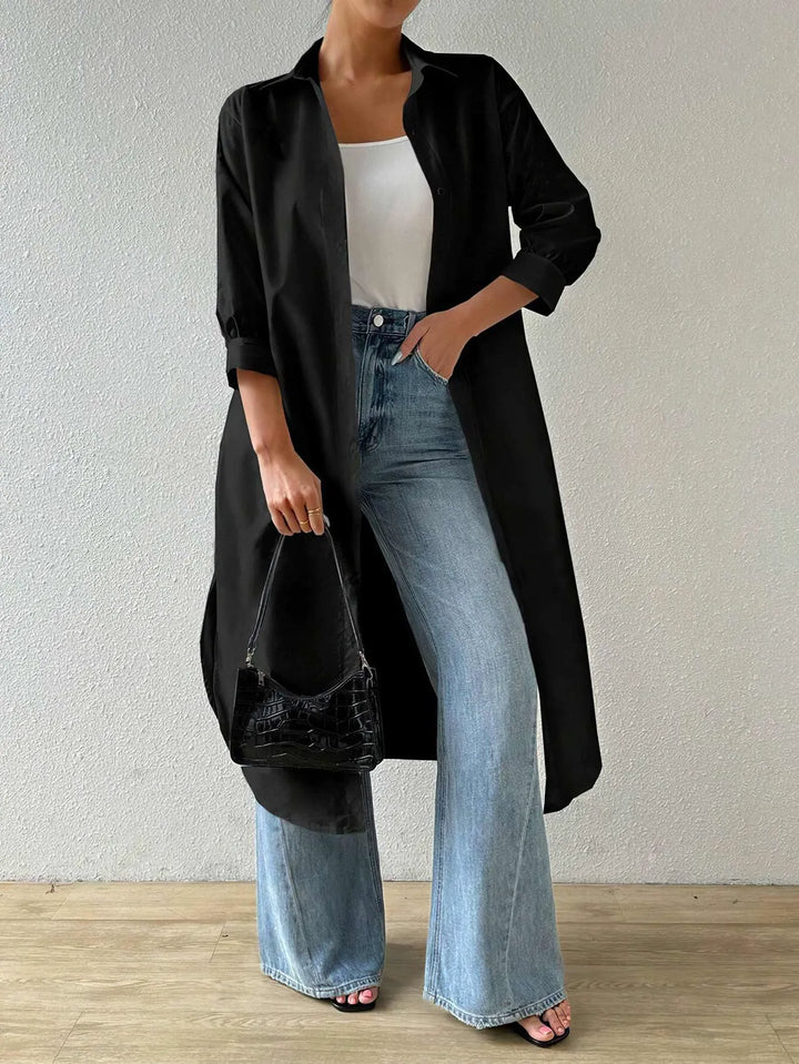 Drune | Strickjacke Light Knit Long Modell Offene Front 3/4 Ärmel Relaxed Passform