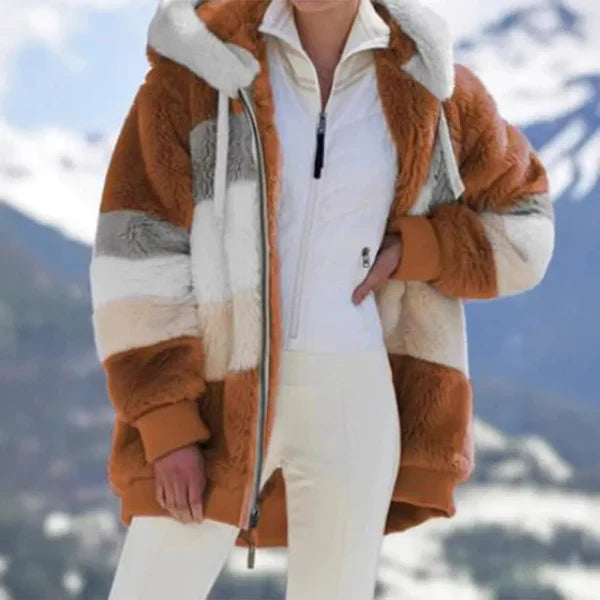 Drune | Damen Kapuzenjacke – Oversized Passform – Plüsch Kunstpelz – Reißverschluss vorne – Rippensaum