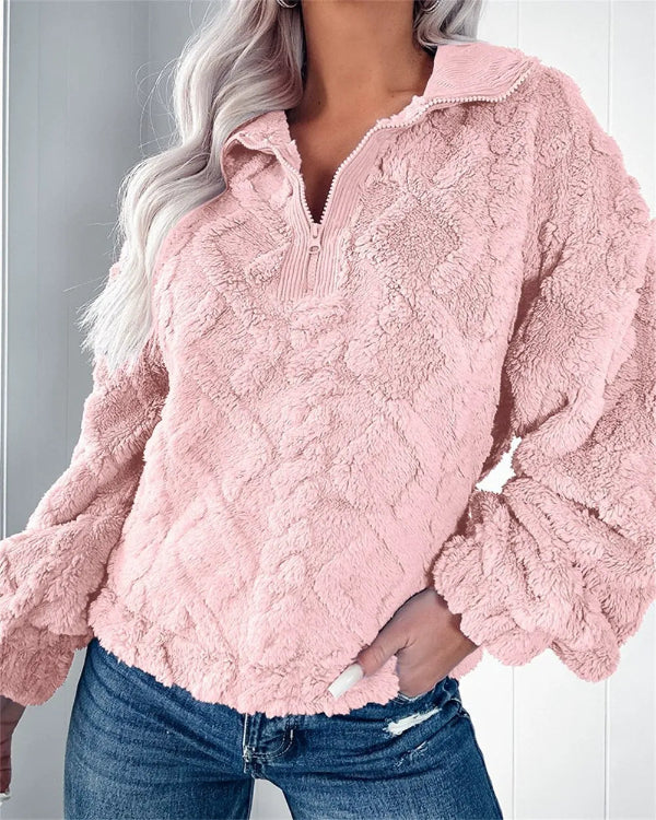Drune | Pullover Sweatshirt - Oversized Fit - Fleece Textur - Halb Reißverschluss Stehkragen