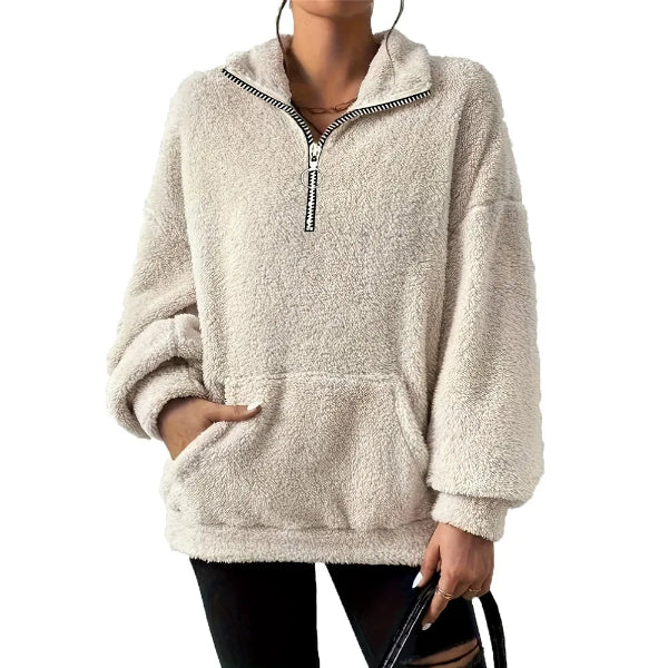 Drune | Fleece Sweatshirt - Übergröße - Halber Reißverschluss - Stehkragen - Kängurutasche
