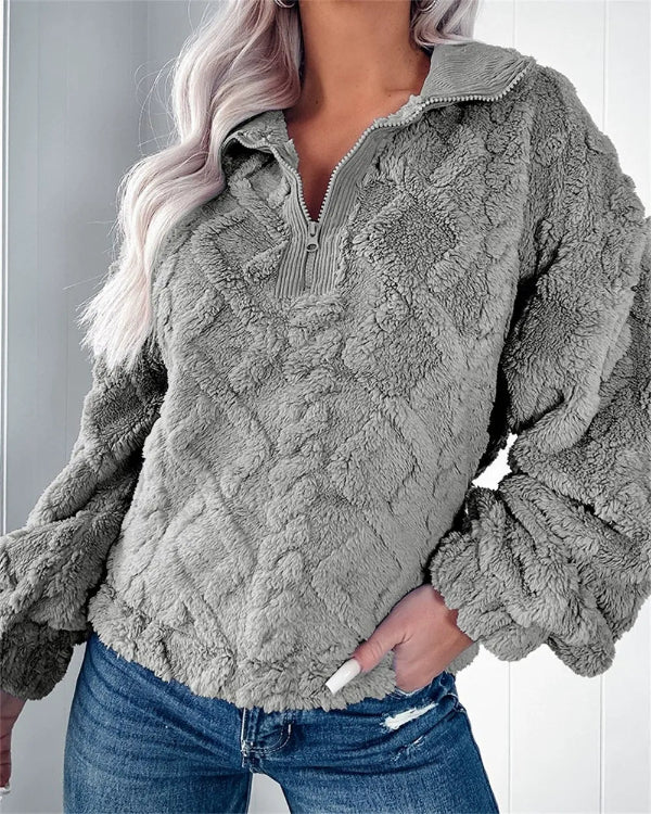 Drune | Pullover Sweatshirt - Oversized Fit - Fleece Textur - Halb Reißverschluss Stehkragen