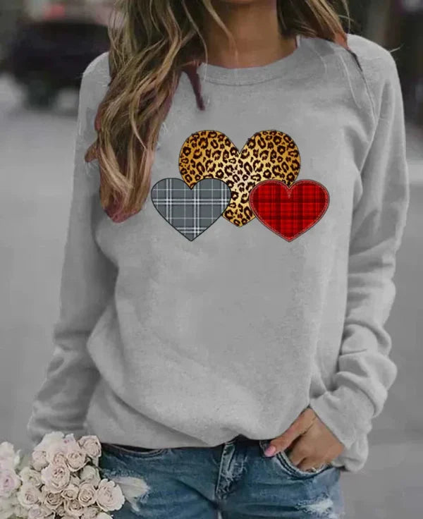 Drune | Sweatshirt - Lockerer Schnitt - Baumwollmischung - Rundhalsausschnitt - Grafischer Herzdruck