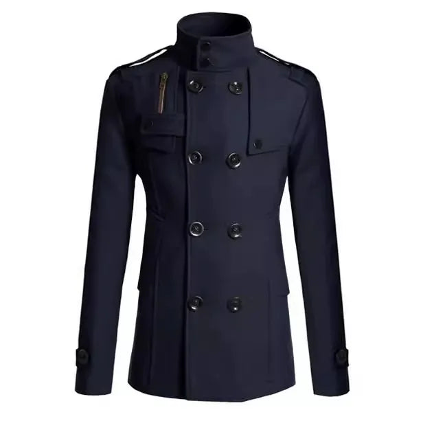 Drune | Wolle Slim Fit Doppelreiher Militärstil mittellang