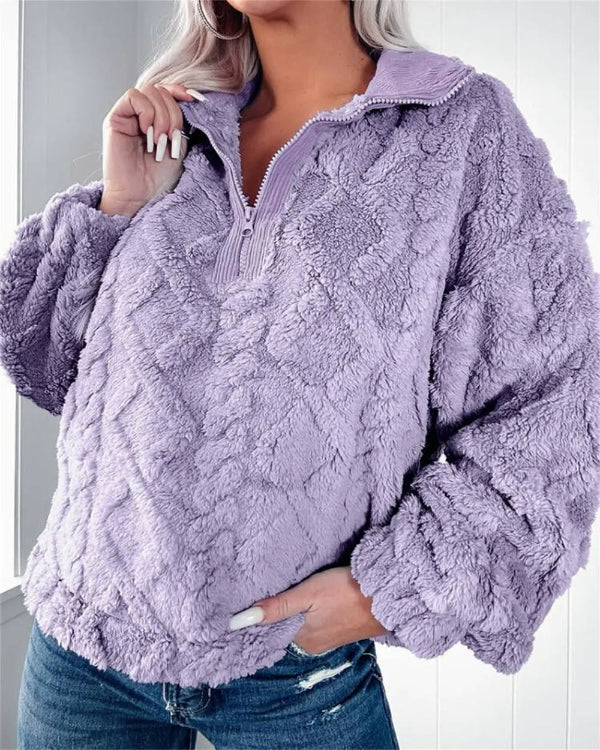 Drune | Pullover Sweatshirt - Oversized Fit - Fleece Textur - Halb Reißverschluss Stehkragen