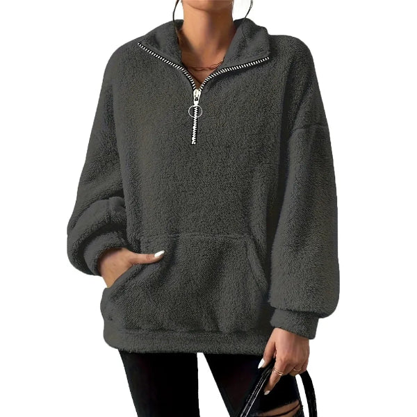 Drune | Fleece Sweatshirt - Übergröße - Halber Reißverschluss - Stehkragen - Kängurutasche
