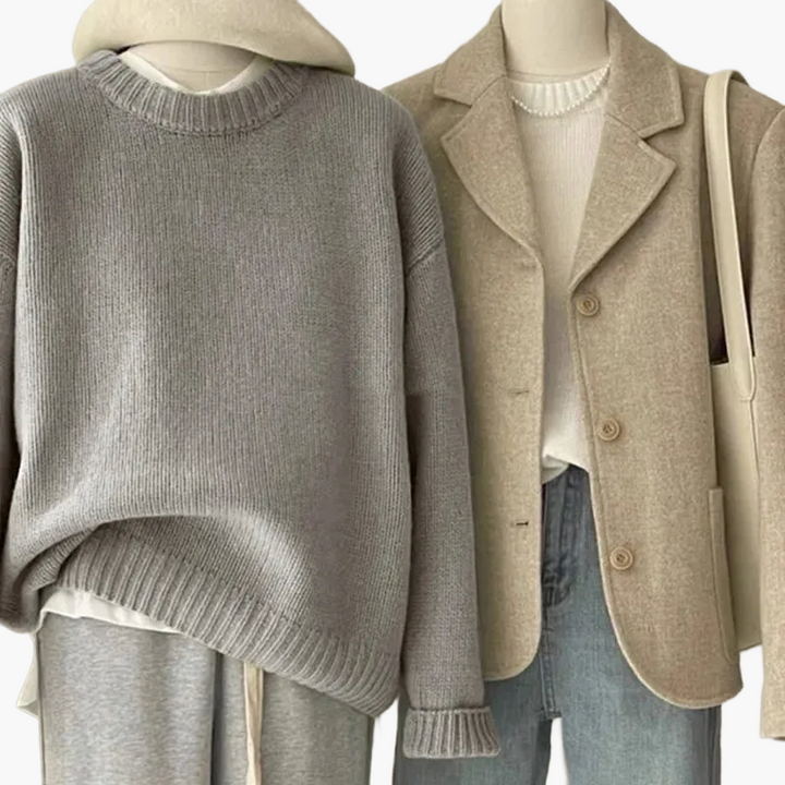 Drune | Set Lässiger Retro Japanischer Stil - Strickpullover und Blazer für Alltag und Freizeit