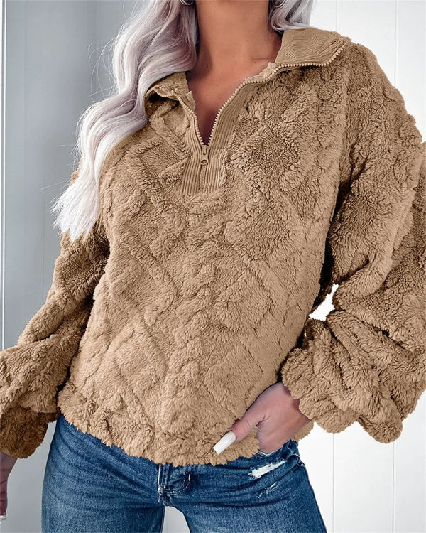 Drune | Pullover Sweatshirt - Oversized Fit - Fleece Textur - Halb Reißverschluss Stehkragen
