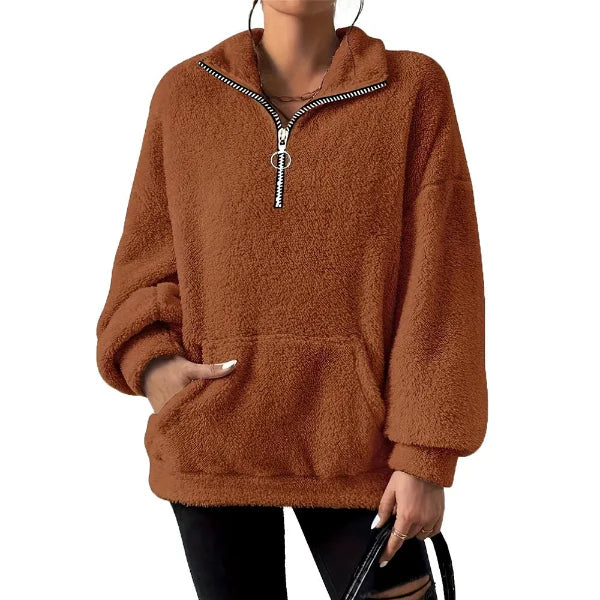 Drune | Fleece Sweatshirt - Übergröße - Halber Reißverschluss - Stehkragen - Kängurutasche