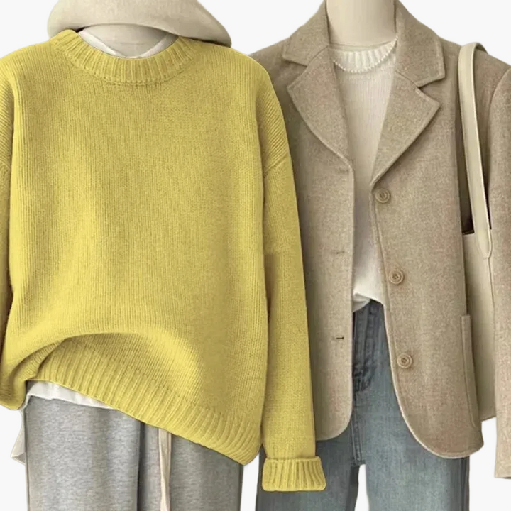 Drune | Set Lässiger Retro Japanischer Stil - Strickpullover und Blazer für Alltag und Freizeit