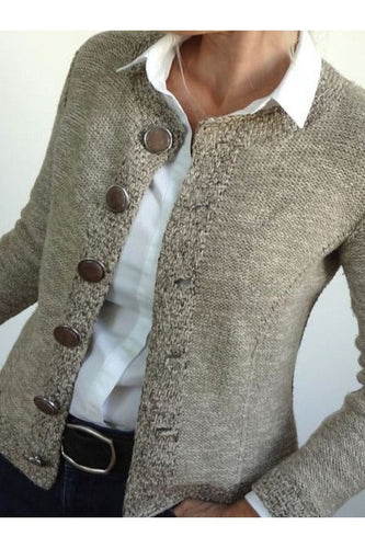 Drune | Strickjacke Pullover Slim Fit Wollstrick Kragenlos Lange Ärmel Knopfverschluss