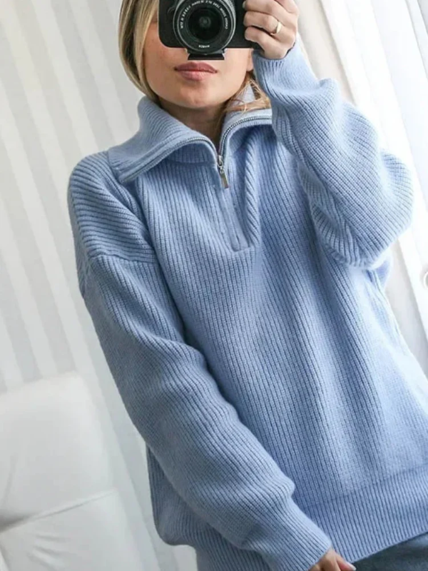 Drune | Pullover Sweatshirt - Wollstrick - Lockere Passform - Hoher Reißverschlusskragen - Rippbesatz