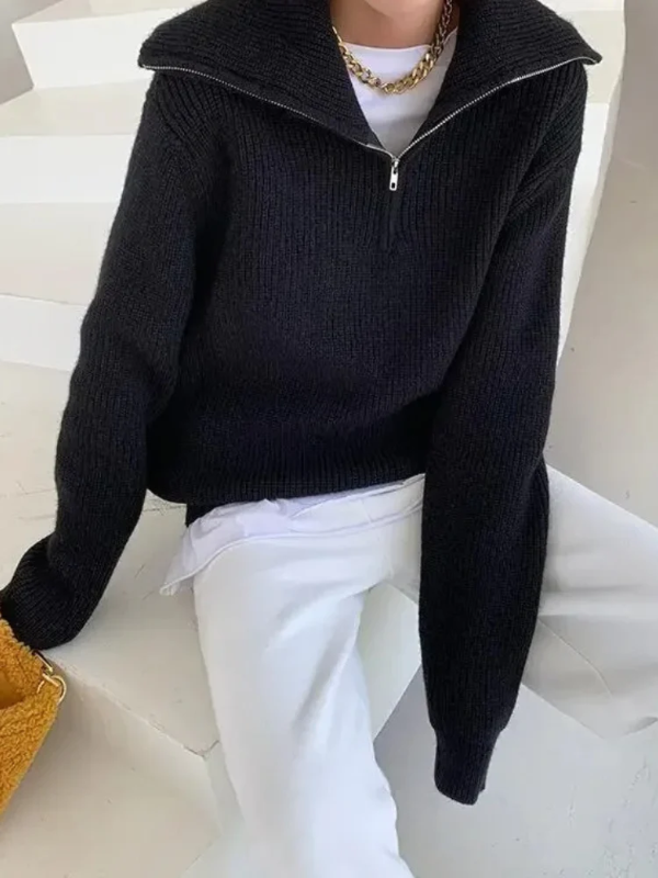Drune | Pullover Sweatshirt - Wollstrick - Lockere Passform - Hoher Reißverschlusskragen - Rippbesatz