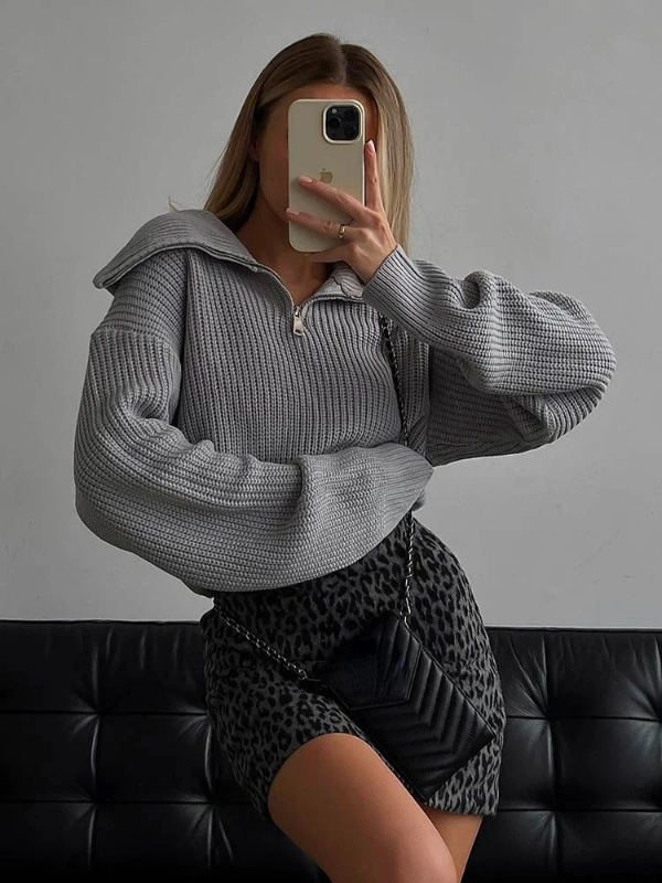 Drune | Pullover Sweatshirt - Wollstrick - Lockere Passform - Hoher Reißverschlusskragen - Rippbesatz
