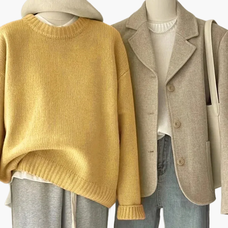 Drune | Set Lässiger Retro Japanischer Stil - Strickpullover und Blazer für Alltag und Freizeit