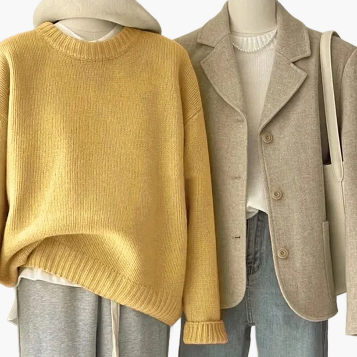 Drune | Set Lässiger Retro Japanischer Stil - Strickpullover und Blazer für Alltag und Freizeit