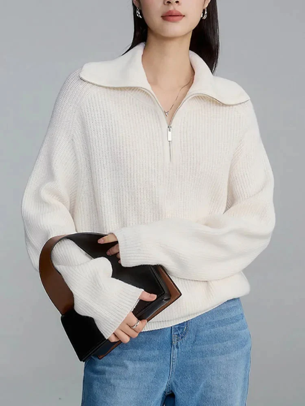 Drune | Pullover Sweatshirt - Wollstrick - Lockere Passform - Hoher Reißverschlusskragen - Rippbesatz
