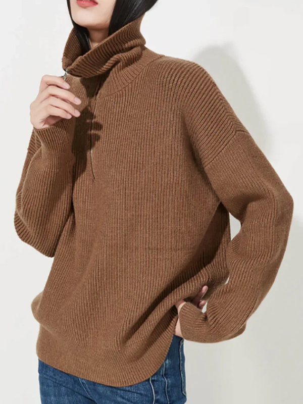 Drune | Pullover Sweatshirt - Wollstrick - Lockere Passform - Hoher Reißverschlusskragen - Rippbesatz