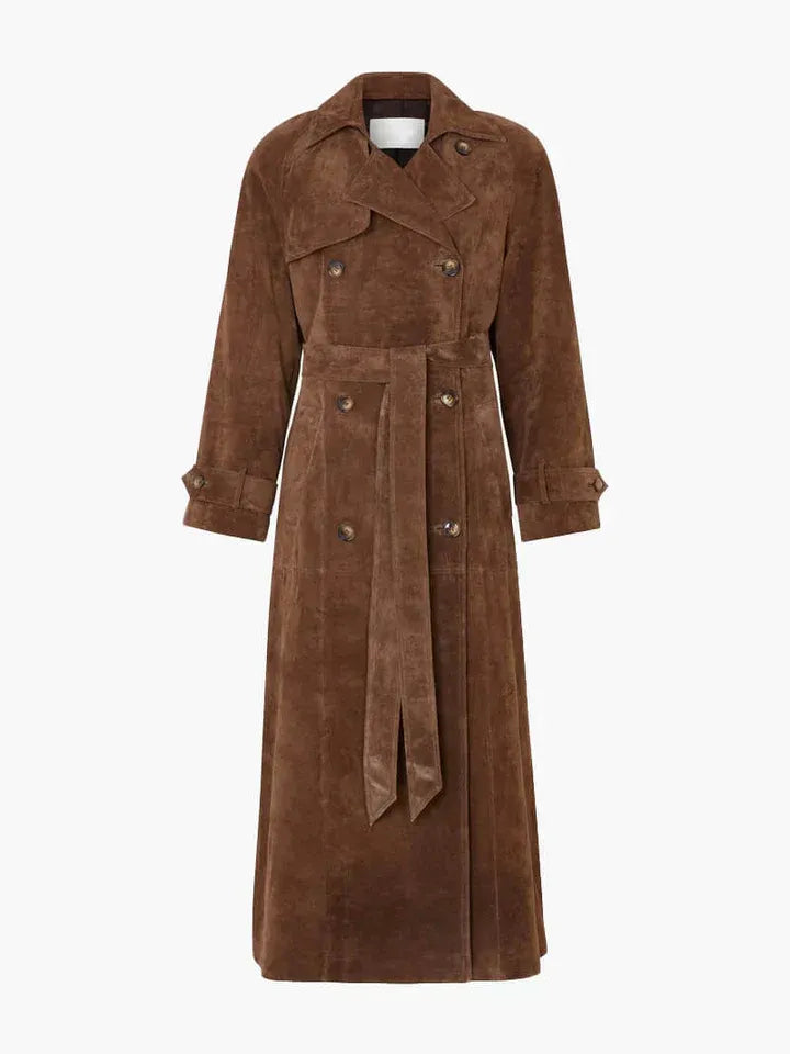 Drune | Trenchcoat - Tailliert - Wildleder-Textur - Doppelreiher - Mit Gürtel