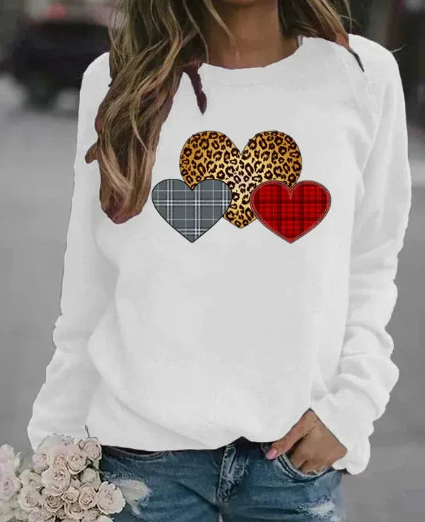 Drune | Sweatshirt - Lockerer Schnitt - Baumwollmischung - Rundhalsausschnitt - Grafischer Herzdruck