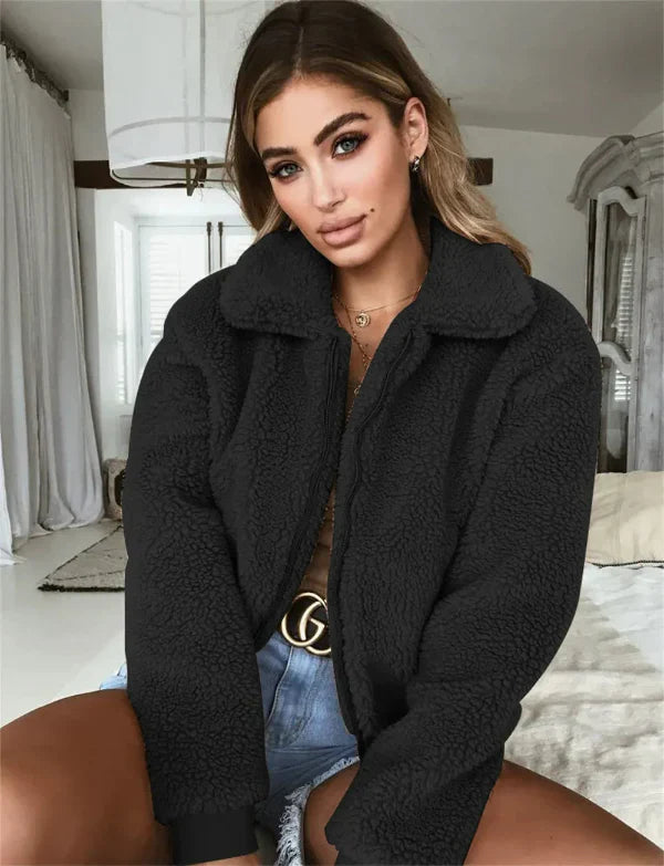 Drune | Damen Kurzjacke – Fleece – Lockere Passform – Reißverschluss vorne – Umlegekragen
