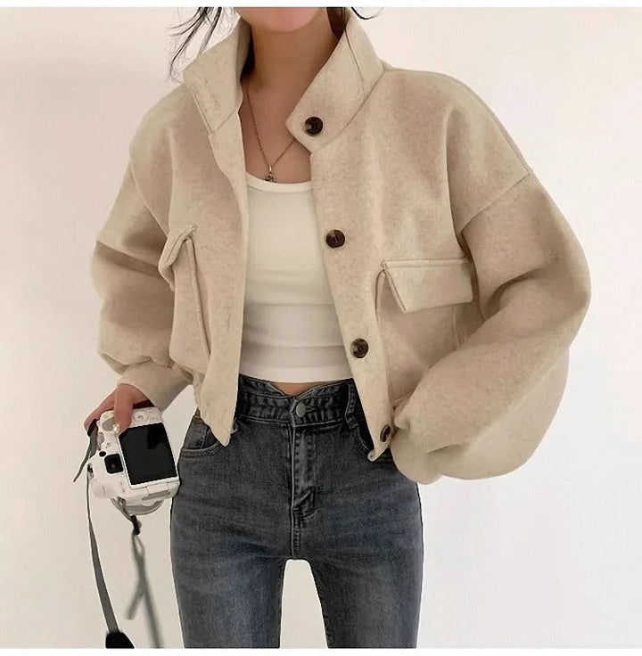 Drune | Graue Wollkurzjacke für Damen