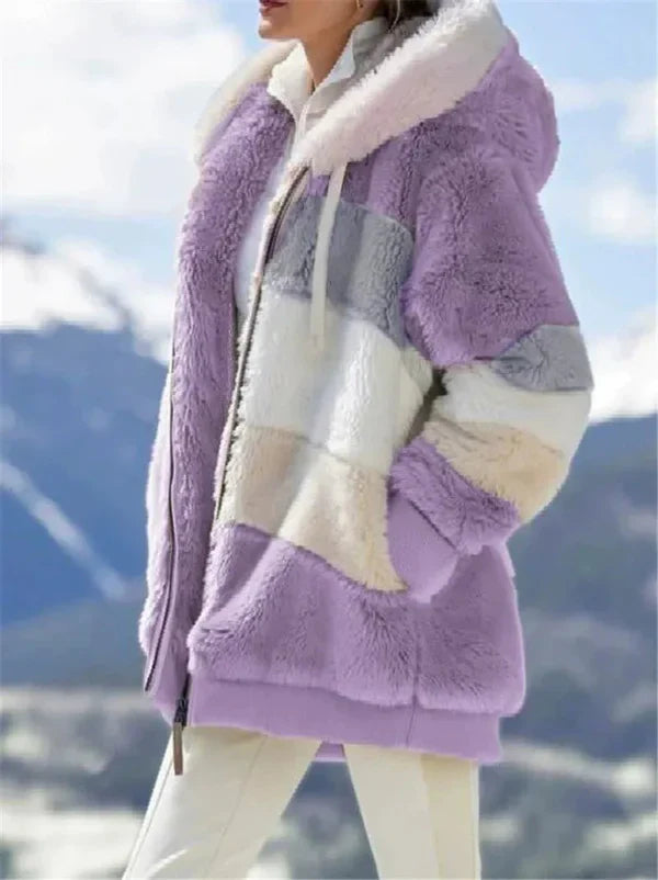 Drune | Damen Kapuzenjacke – Oversized Passform – Plüsch Kunstpelz – Reißverschluss vorne – Rippensaum