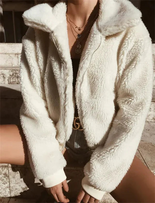 Drune | Damen Kurzjacke – Fleece – Lockere Passform – Reißverschluss vorne – Umlegekragen