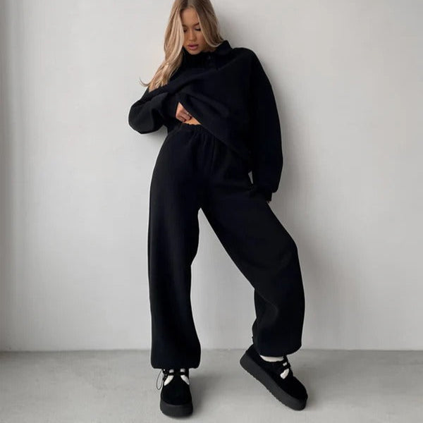 Drune | Zweiteiliger Sweatshirt - Lockere Passform - Fleece-Oberfläche - Mit Kragen - Langärmliges Lounge-Oberteil