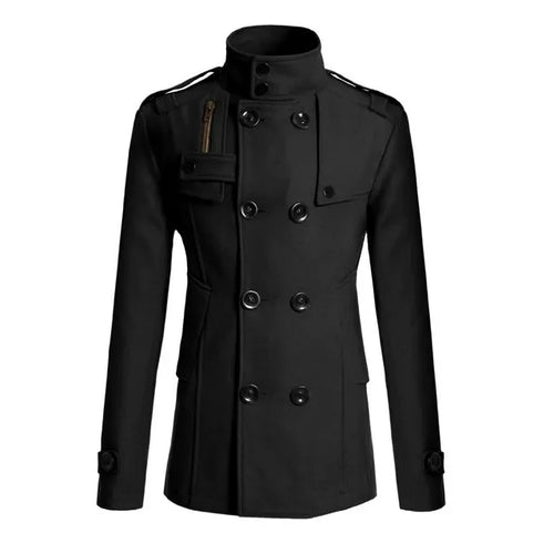 Drune | Wolle Slim Fit Doppelreiher Militärstil mittellang