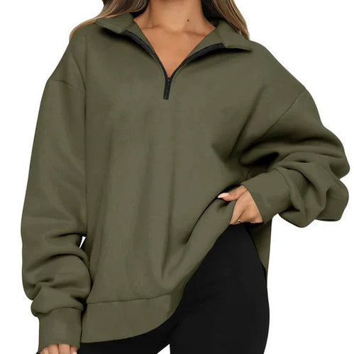 Drune | Sweatshirt - Oversized Fit - Baumwollgefühl - Hoher Kragen - Kurzer Reißverschluss - Freizeitbekleidung