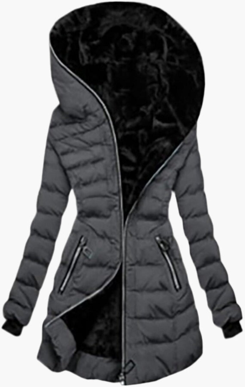 Drune | Winter Steppjacke mit Kapuze und Asymmetrischem Reißverschluss - Modische Outdoorjacke für kalte Tage