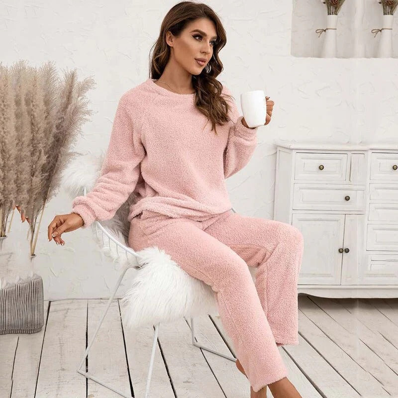 Drune | Teddy Damen Loungewear Satz mit Langen Ärmeln