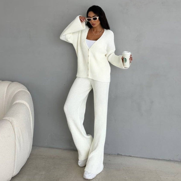 Drune | Loungewear Set Gestrickte Rippstruktur Übergröße Passform Weite Ärmel