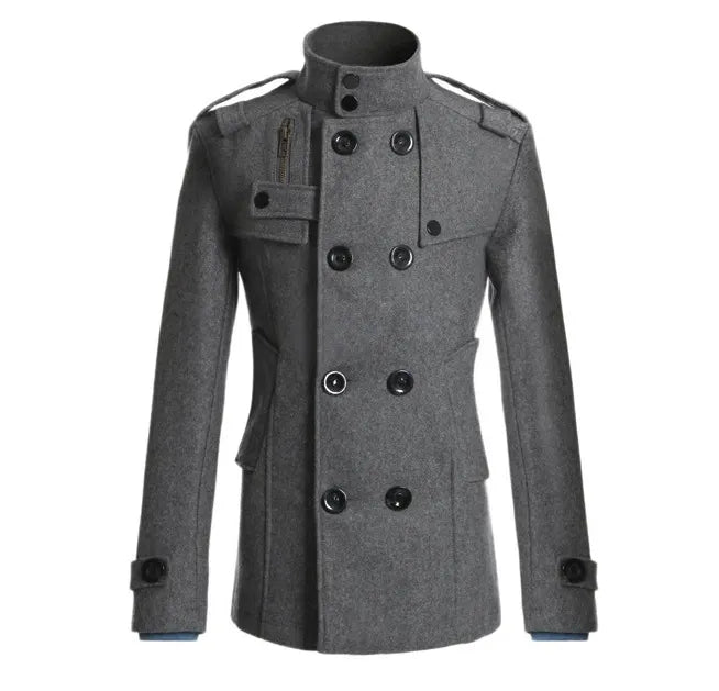 Drune | Wolle Slim Fit Doppelreiher Militärstil mittellang