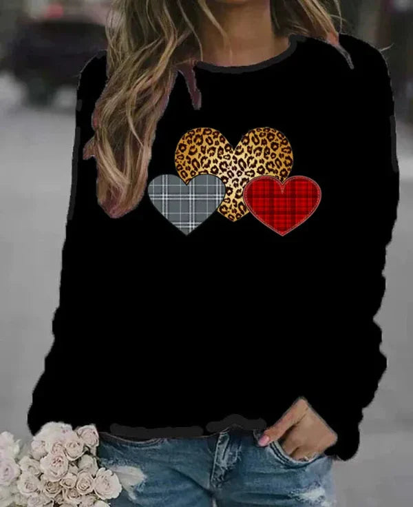 Drune | Sweatshirt - Lockerer Schnitt - Baumwollmischung - Rundhalsausschnitt - Grafischer Herzdruck