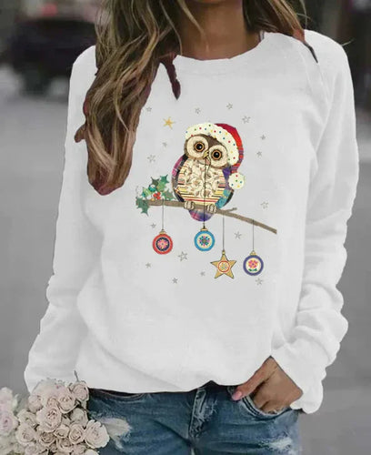 Drune | Sweatshirt - Relaxed Fit - Baumwollmischung - Rundhalsausschnitt - Festlicher Eulenprint
