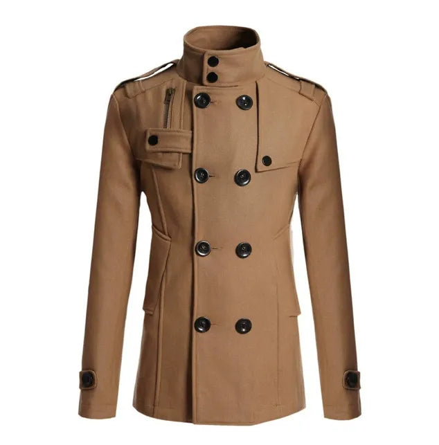 Drune | Wolle Slim Fit Doppelreiher Militärstil mittellang