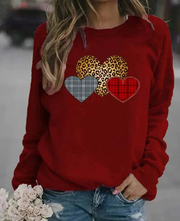 Drune | Sweatshirt - Lockerer Schnitt - Baumwollmischung - Rundhalsausschnitt - Grafischer Herzdruck