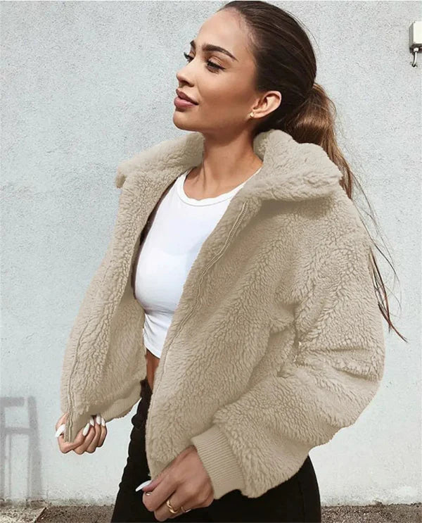 Drune | Damen Kurzjacke – Fleece – Lockere Passform – Reißverschluss vorne – Umlegekragen