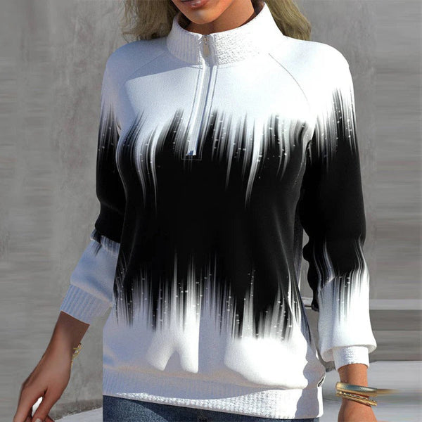 Drune | Sweatshirt - Lockere Passform - Strickstoff - Halber Reißverschlusskragen - Farbverlauf-Design