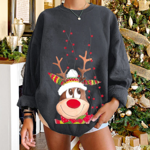 Drune | Pullover Sweatshirt - Lässige Passform - Weiches Strickmaterial - Rentiergrafik - Gerippter Saum