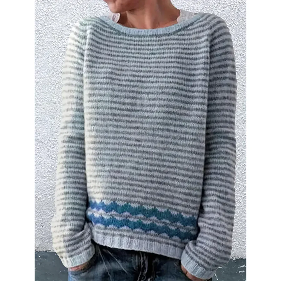 Drune | Pullover Sweater - Wollstrick - Lockerer Schnitt - Gestreifter Langarm Freizeitbekleidung