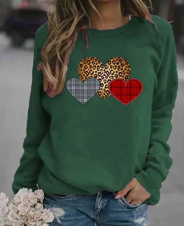 Drune | Sweatshirt - Lockerer Schnitt - Baumwollmischung - Rundhalsausschnitt - Grafischer Herzdruck