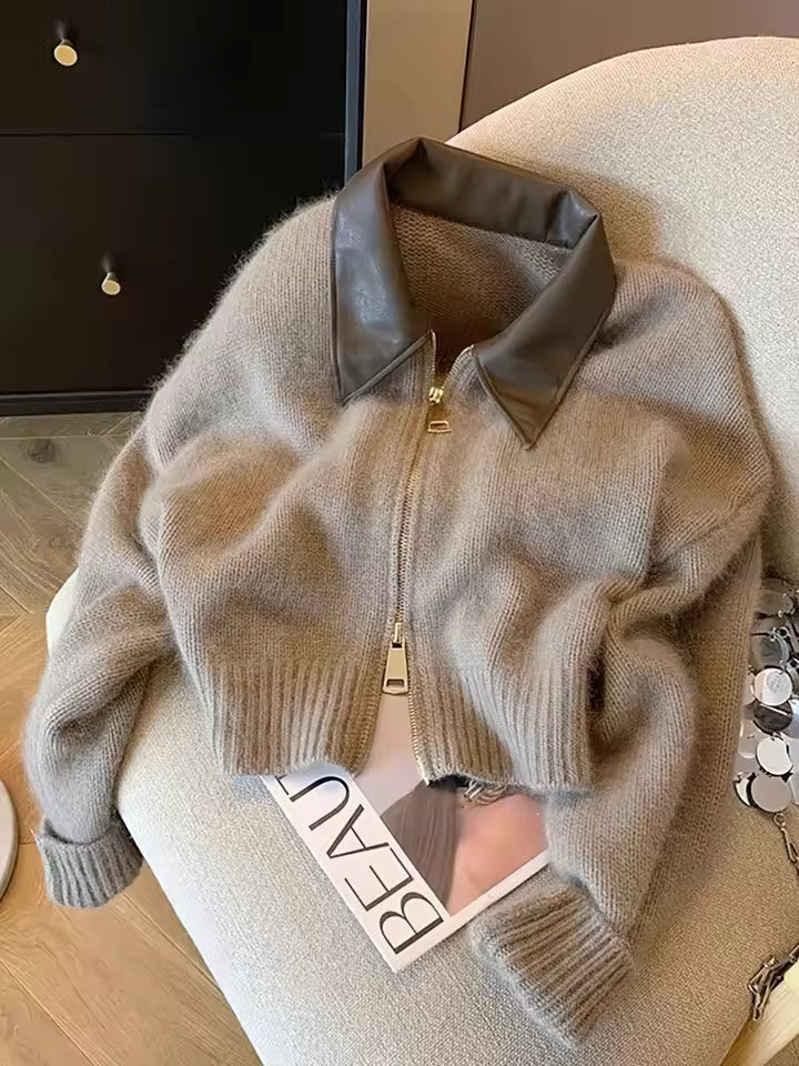 Drune | Strickjacke mit Reißverschluss und elegantem Kragen - Modischer Cropped Cardigan für Alltag und Büro