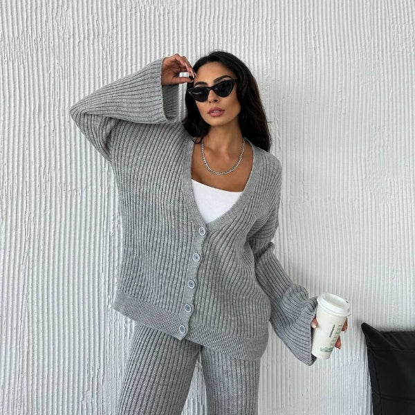 Drune | Loungewear Set Gestrickte Rippstruktur Übergröße Passform Weite Ärmel
