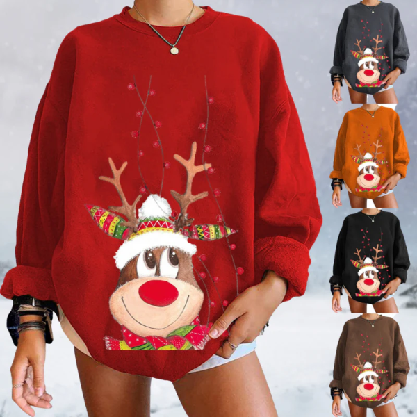 Drune | Pullover Sweatshirt - Lässige Passform - Weiches Strickmaterial - Rentiergrafik - Gerippter Saum