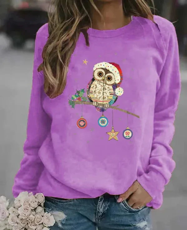 Drune | Sweatshirt - Relaxed Fit - Baumwollmischung - Rundhalsausschnitt - Festlicher Eulenprint