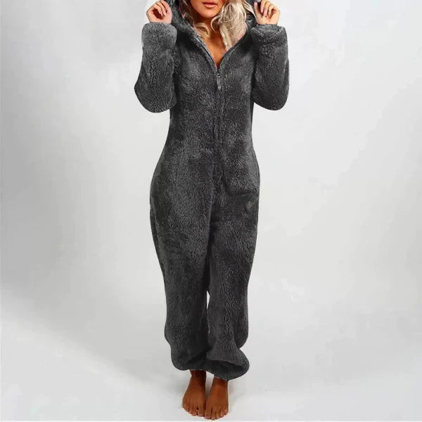Drune | Damen Teddy Fleece Overall mit Kapuze