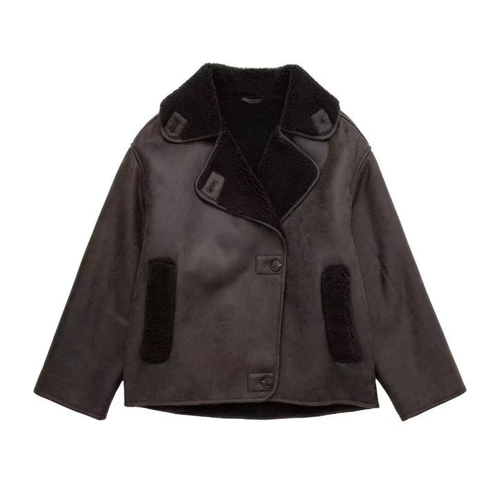 Drune | Kurze Damenjacke mit Bunny-Effekt und Schaffellfutter