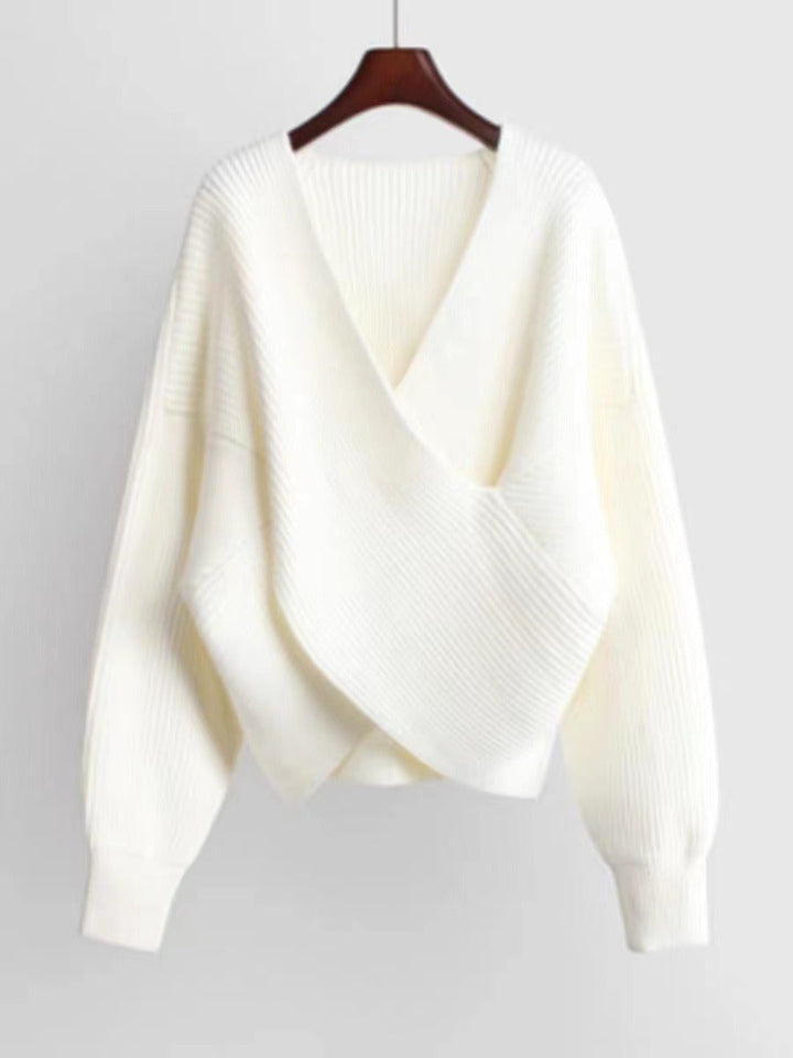 Drune | Übergröße Sweatshirt Strickrib Textur V-Ausschnitt Ballonärmel